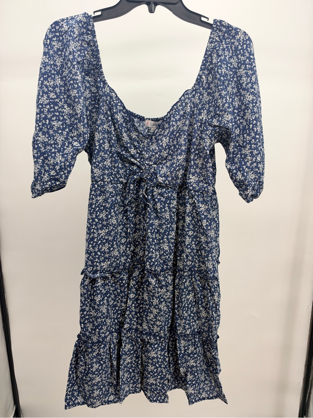 Floral Tiered Blue Midi Dress with Drawstring